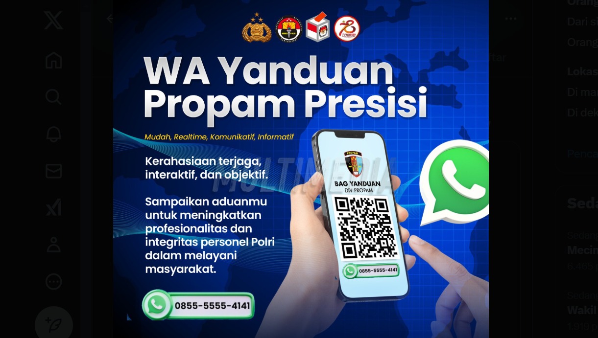 Propam buka Layanan Pengaduan via  WA. (Foto:X@Heraloebss)